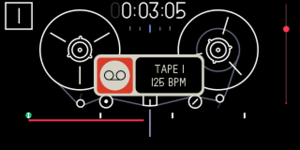 Back on tape 1: its own recording and the popup TAPE 1, 125 BPM