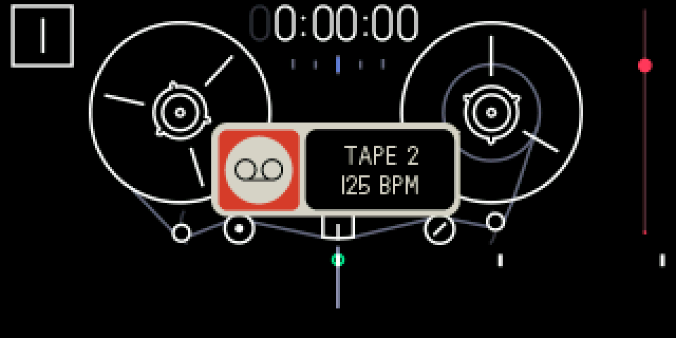 The tape screen with the popup TAPE 2, 125 BPM