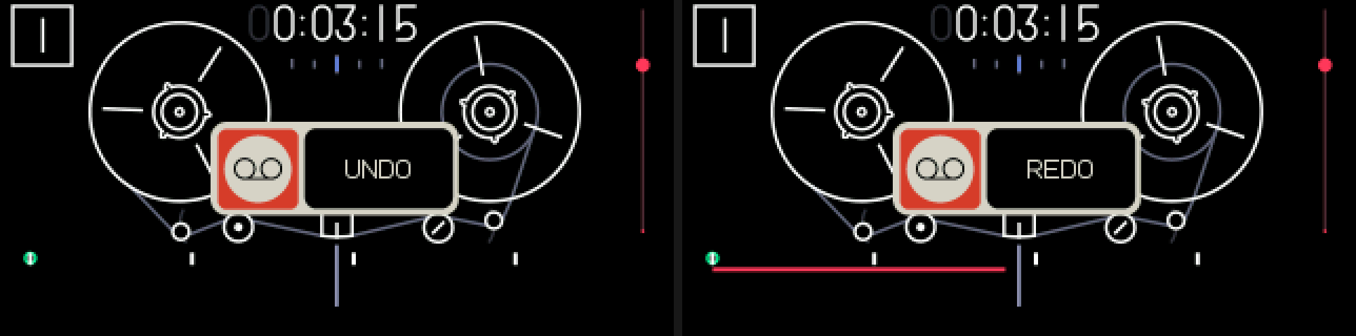 The tape screen with the UNDO and then the REDO popup